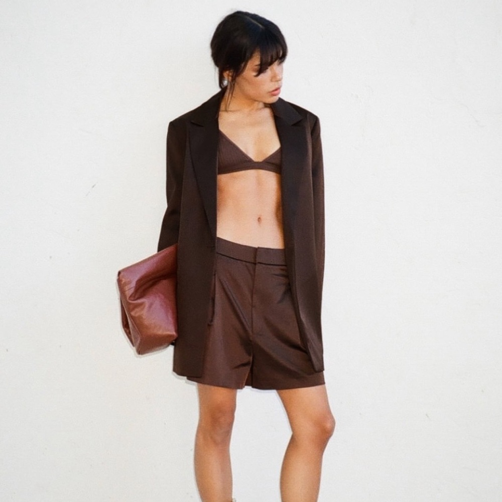 High Waisted Brown Satin Shorts